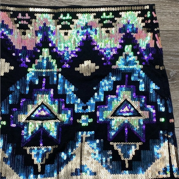 Express Southwestern Tribal Aztec Sequin Embellished Mini Skirt Above Knee XS - Picture 5 of 16
